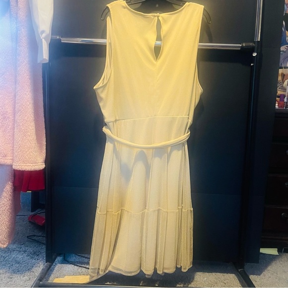 Torrid Gold Midi Dress size 26, Glitter Lurex Surplice Tiered Dress - Picture 8 of 10